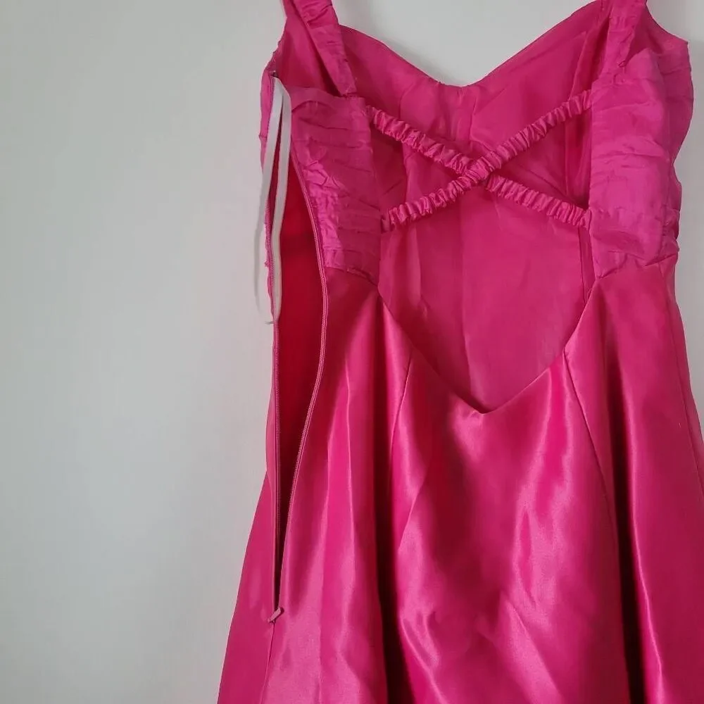 Gunne Sax Jessica McClintock Pink Y2K Taffeta Dress Juniors 7 Bow A Line Prom